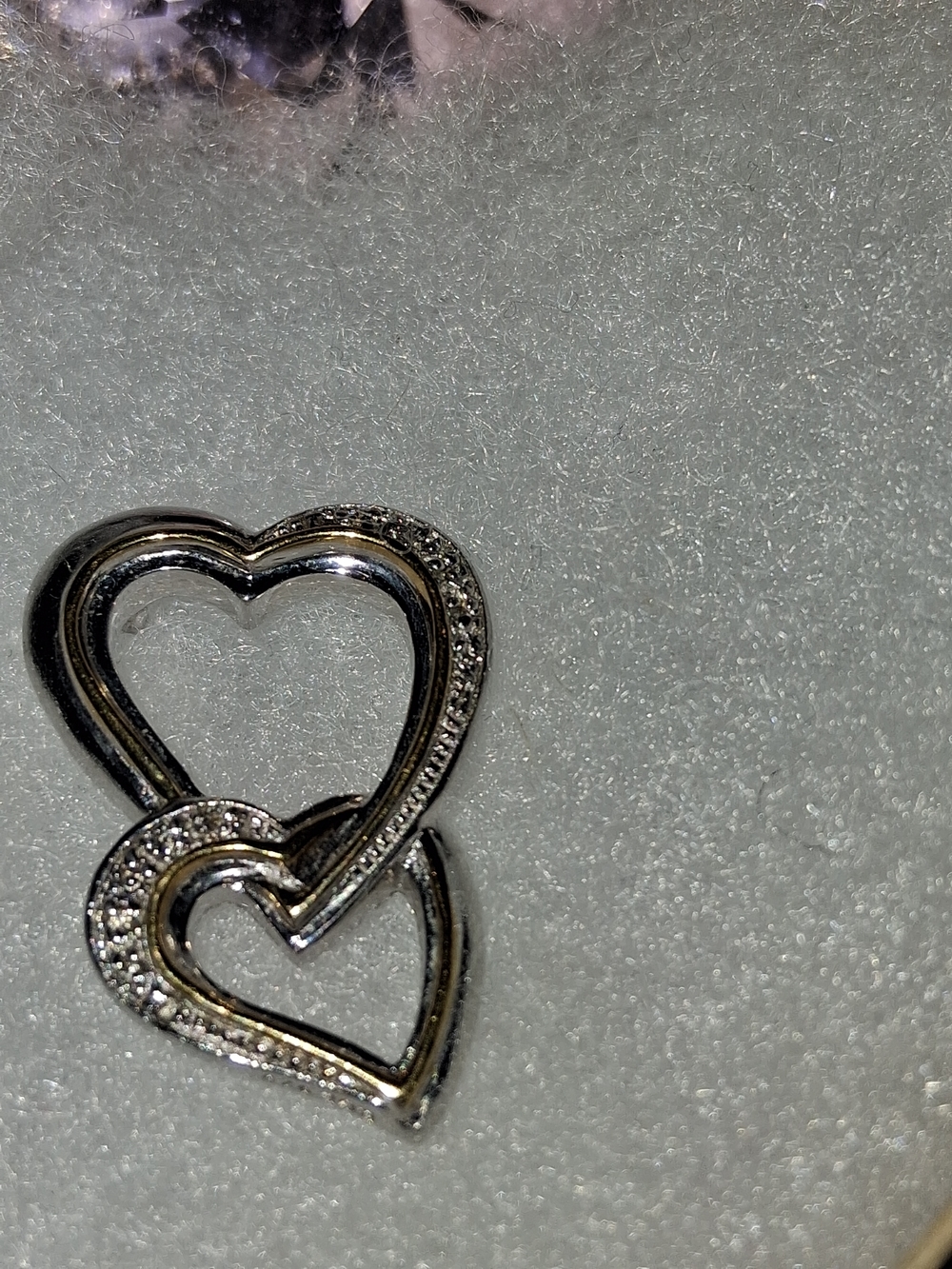Silver Double Heart Link Pendant - Sparkling CZ Accents